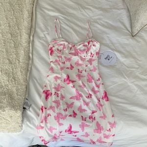 Pink/white Butterfly Mini Dress